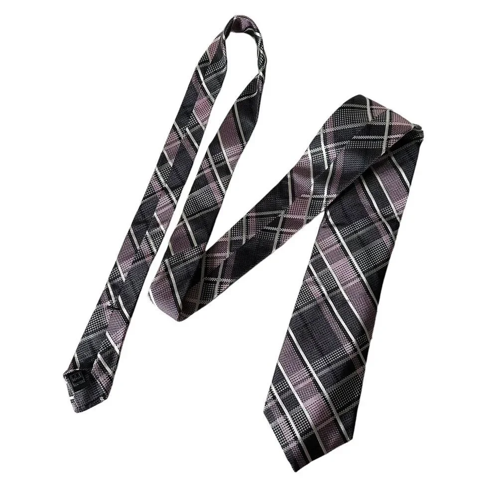 Lot of 2 IKE Behar Men Neckties Purple Plaid Striped Square Print Geometric Ties